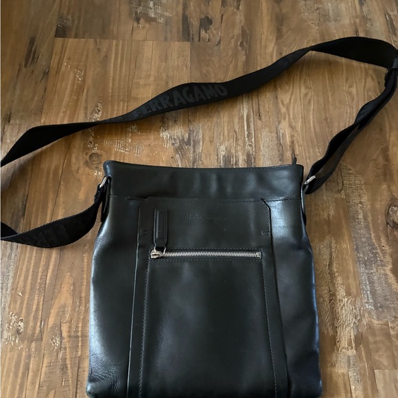 Salvatore Ferragamo Black Leather Messenger Bag